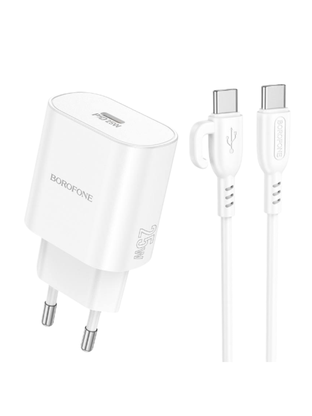 Зарядное устройство Borofone, PD 25W, с кабелем, 1 разъемов, белое — фото 1