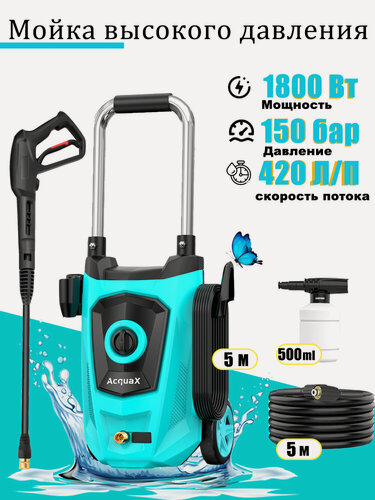 Изображение товара Мойка высокого давления PLUS C403,1800Вт,150бар, 420л/ч, С колесами,16 метров онлайн, Синий, черный