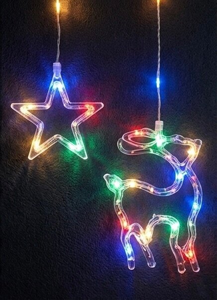 Гирлянда-штора «Звезды и олени», разноцветная, фигурные лампы, 3,5х0,7 м