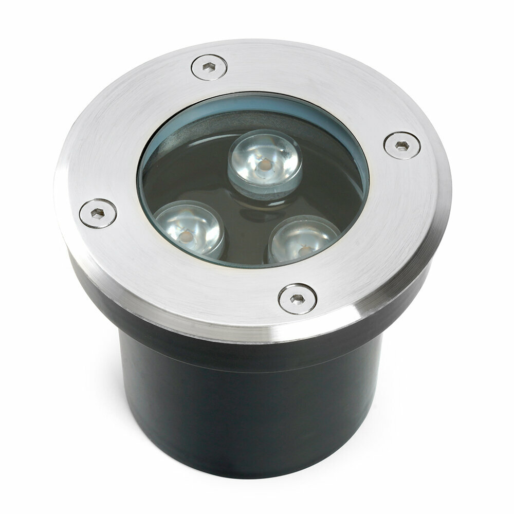 Светодиодный светильник тротуарный (грунтовый) Feron SP2801, 3W, AC12-24, низковольтный, 3000К, черный, D100*H80mm, вн. диаметр:70m