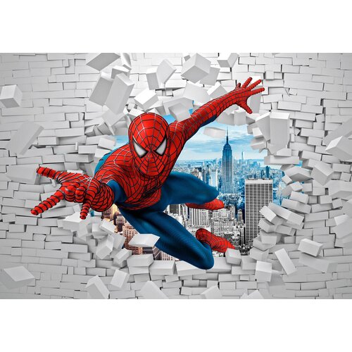 Моющиеся виниловые фотообои Человек-паук. Сквозь стену 3D детские, 400х280 см