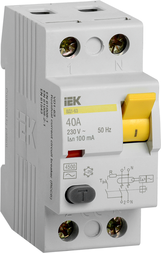 IEK Выключатель дифференциальный ВД1-63 (УЗО) 2Р 40А 100мА MDV10-2-040-100