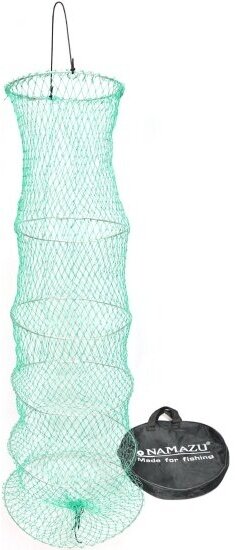 Садок Namazu круглый (восьмерка), усиленный трос 1х19,6 колец,18 нитей, L-110 см, цв. зеленый, в чехле
