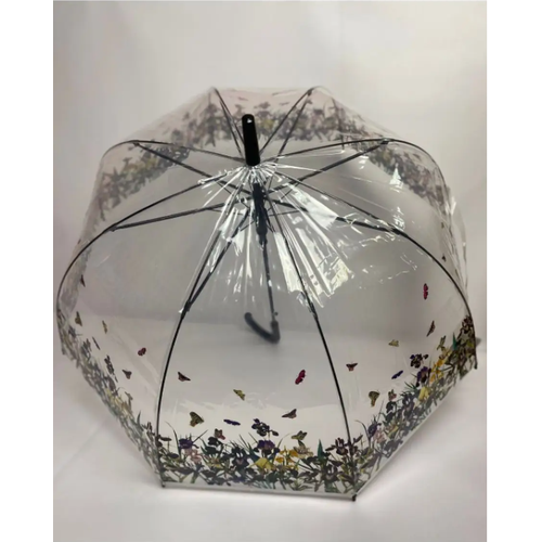 Зонт-трость полуавтомат, купол 83 см., 8 спиц, прозрачный, для женщин, бесцветный
