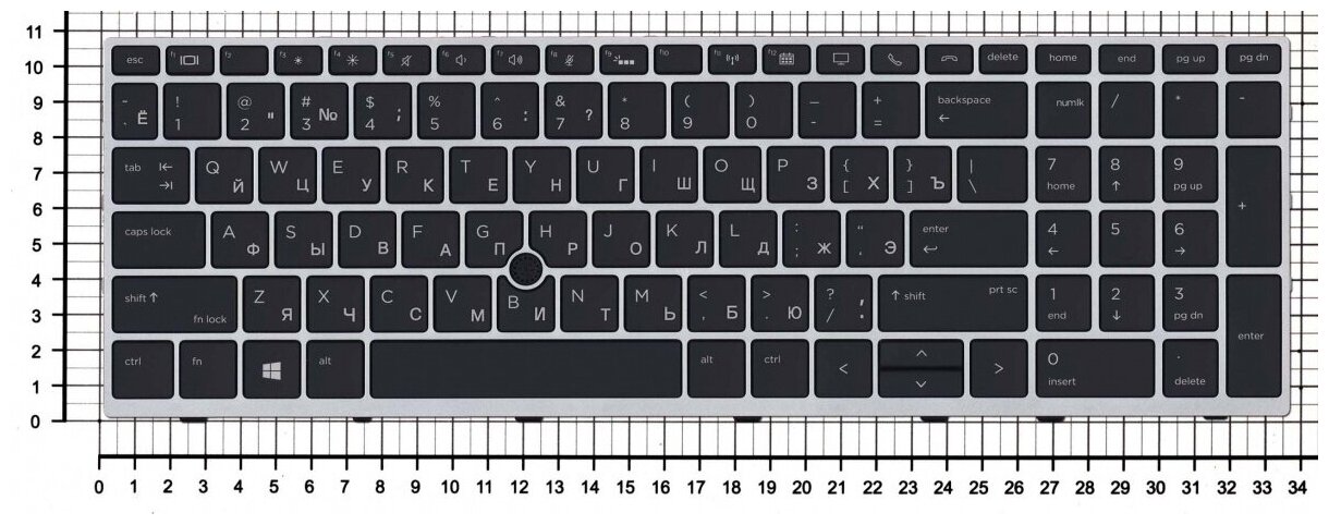Клавиатура для ноутбука HP EliteBook 755 G3 Русская черная с серой рамкой и подсветкой