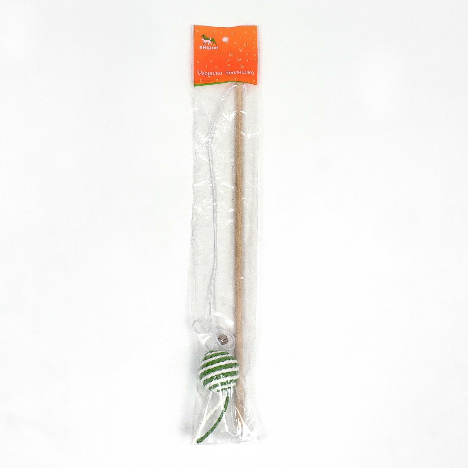 Дразнилка-удочка с шариком на деревянной ручке, зелёная/белая 7914025 - фотография № 3