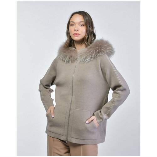 Кардиган из шерсти и кашемира с меховым капюшоном, Panicale Cashmere, 44 итальянский, 44 российский,