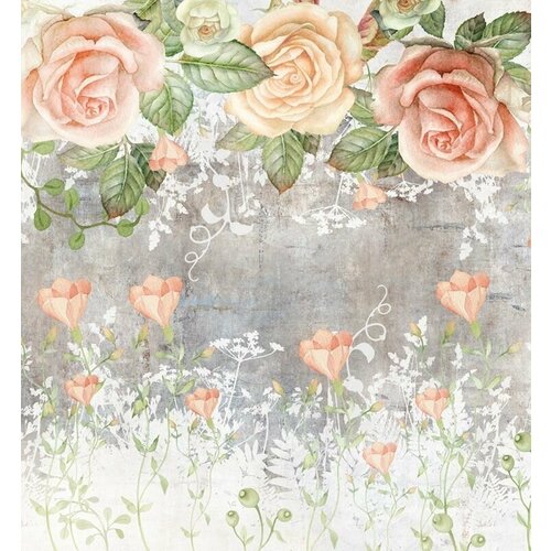 Моющиеся виниловые фотообои Розы на сером фоне, 250х270 см