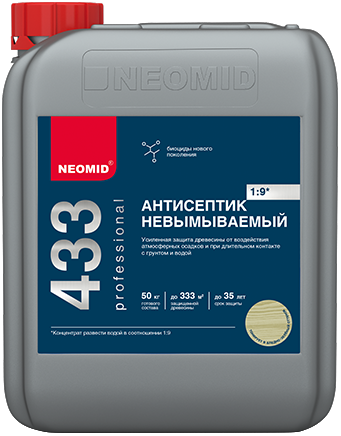 Антисептик Neomid 433 1л Невымываемый, Усиленный, Зеленый, Концентрат (1:9) для Внутренних и Наружных Работ / Неомид 433.