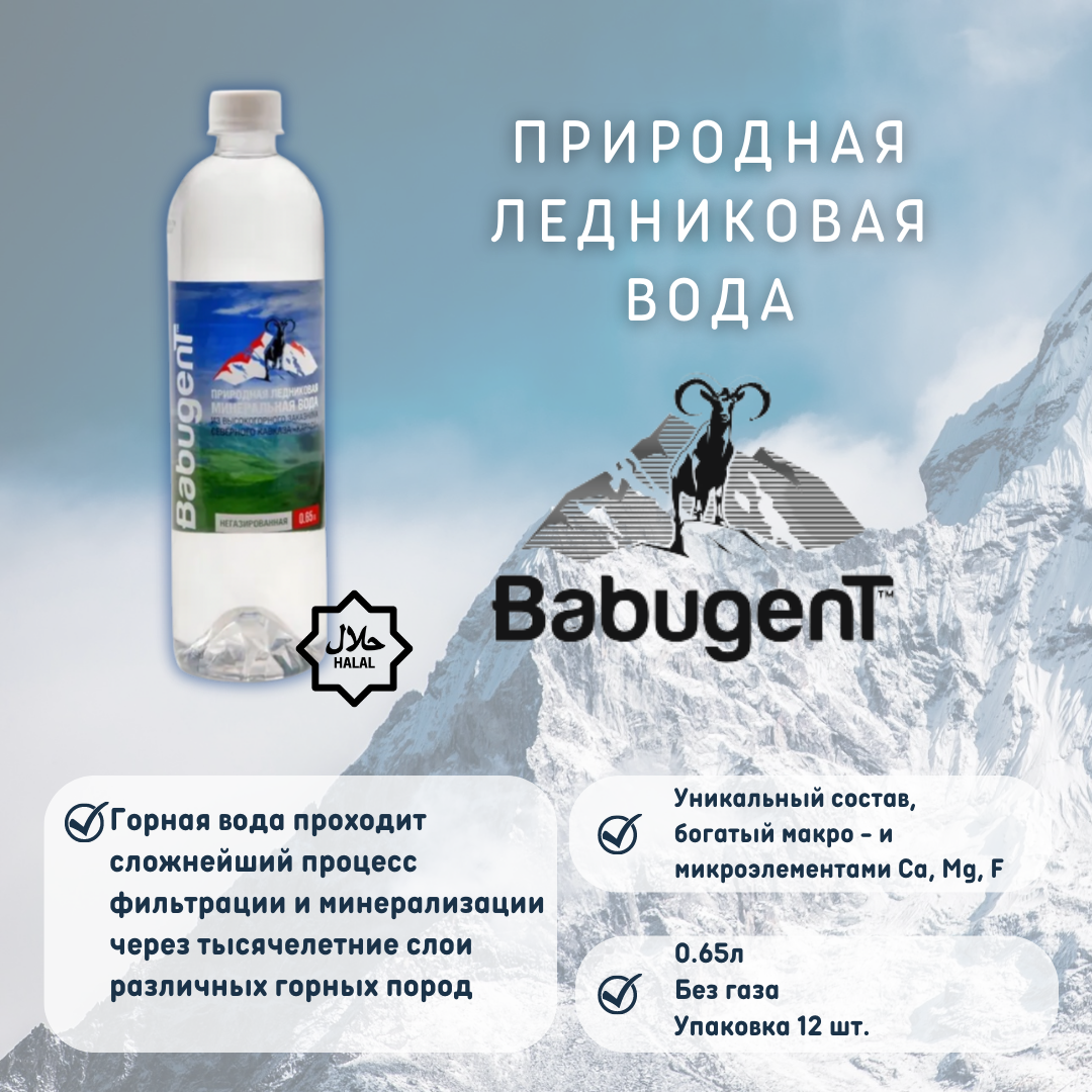 Питьевая негазированная минеральная вода ледникового происхождения BabugenT