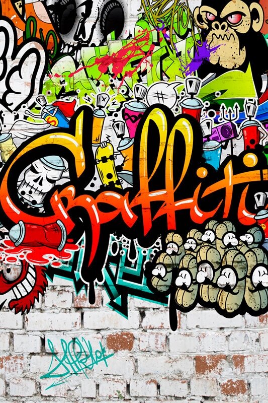 Моющиеся виниловые фотообои GrandPiK В стиле граффити. Graffiti на кирпичной стене, 200х300 см