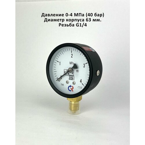 Манометр для измерения давления ТМ-310Р давление 0-4МРа (40 бар) резьба G1/4 класс точности 2,5 диаметр корпуса 63мм.