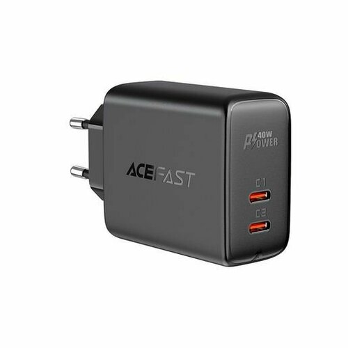 Зарядное устройство двухпортовое ACEFAST A9 PD40W USB-C+USB-C dual port charger EU. Цвет: черный.