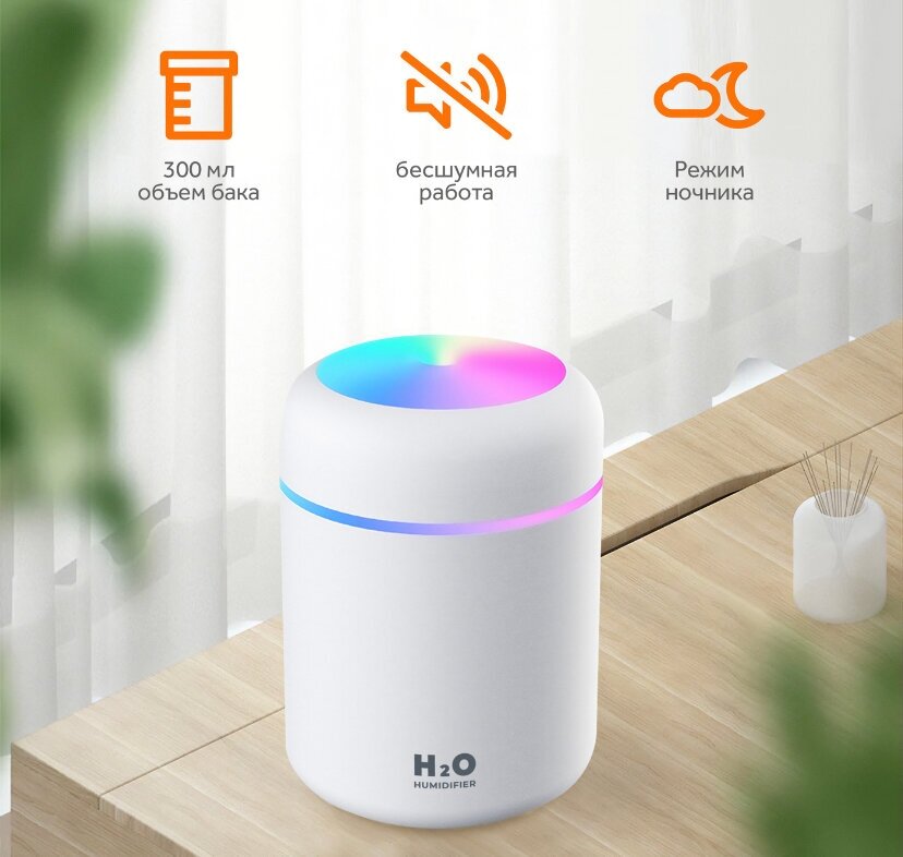 Увлажнитель воздуха Goodly Humidifier H2O, портативный с LED подсветкой, 300 мл, белый - фотография № 2