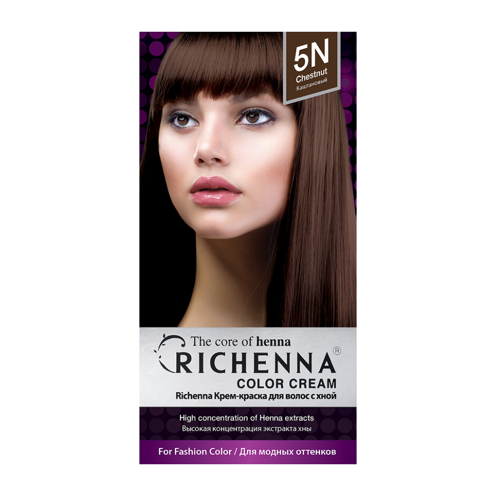 Крем-краска для волос с хной Richenna тон 5 N каштановый