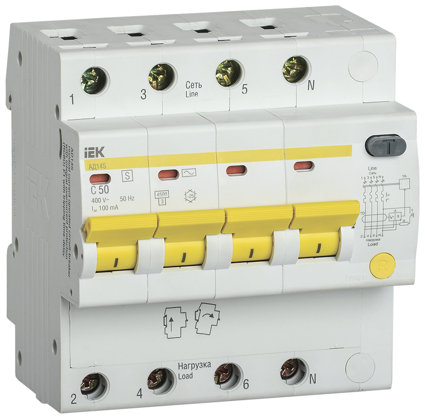 Диф. автомат АД14S 4Р 50А 100мА IEK MAD13-4-050-C-100 (1 шт.)