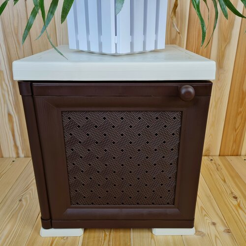 Тумба пластиковая УЮТ усиленные рёбра жесткости Цвет Бежевый с коричневой плетёной дверью слева 3900₽