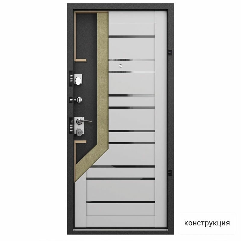 Дверь входная Torex для квартиры металлическая Flat-S 950х2050 левый, тепло-шумоизоляция антикоррозийная защита замки 4-го и 2-го класса, черный/белый - фотография № 5