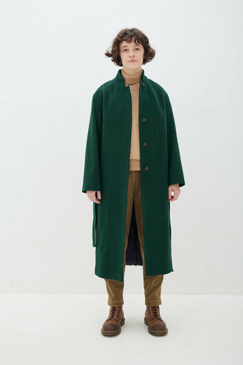 Пальто  УСТА К УСТАМ демисезонное, шерсть, силуэт прямой, средней длины, размер L, зеленый