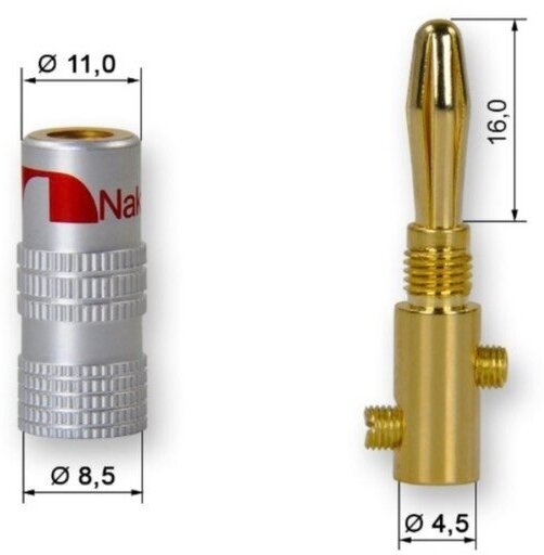 Штекер на акустический кабель 5,5мм тип банан, металл, позолоченный, винт перо, 4 штуки в комплекте