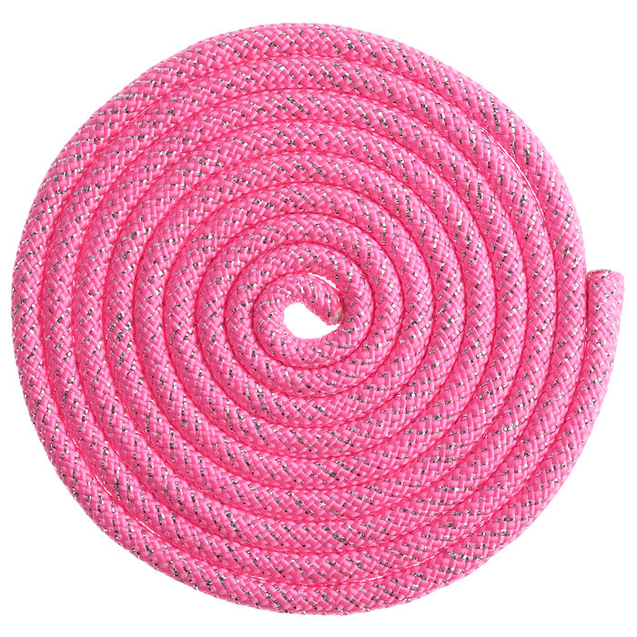 Скакалка гимнастическая утяжелённая, 2,5 м, цвет неон розовый/серебро люрекс