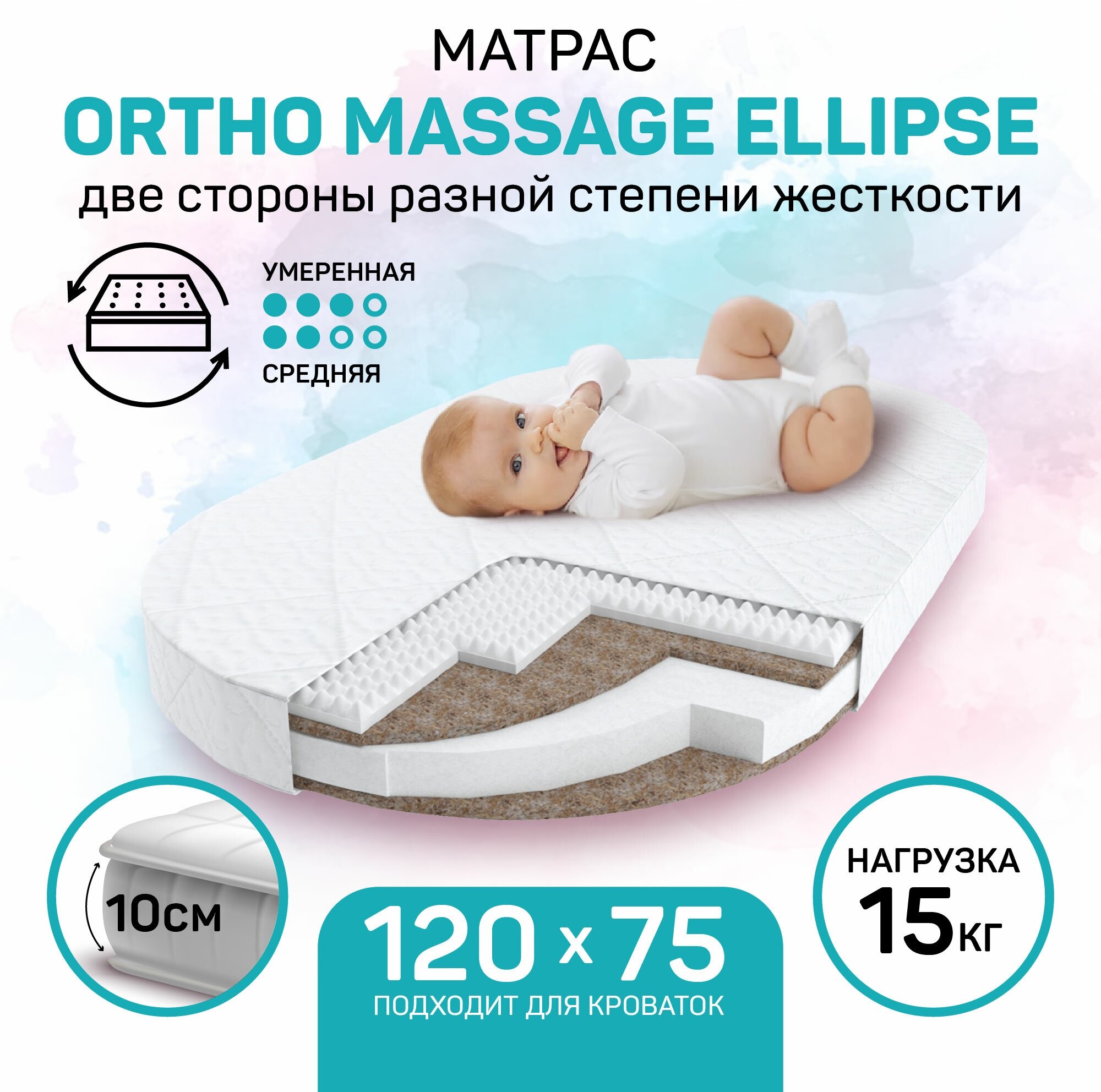 Матрас AmaroBaby с ортопедическим массажным эффектом, Ortho Massage Ellipse (овальный) 1250 x 750 х 100