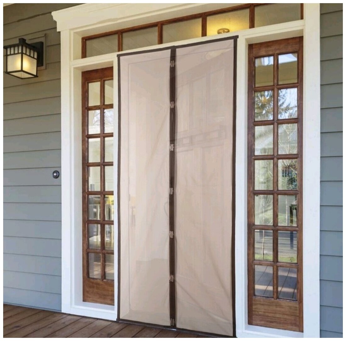 Москитная сетка на дверь на магнитах, антимоскитная штора, коричневая 100х210 - фотография № 1