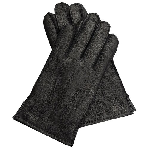 Перчатки мужские кожаные черные теплые демисезонные, осенние, зимние кожа оленя на шерсти строчка верхний шов TEVIN размер 10,5