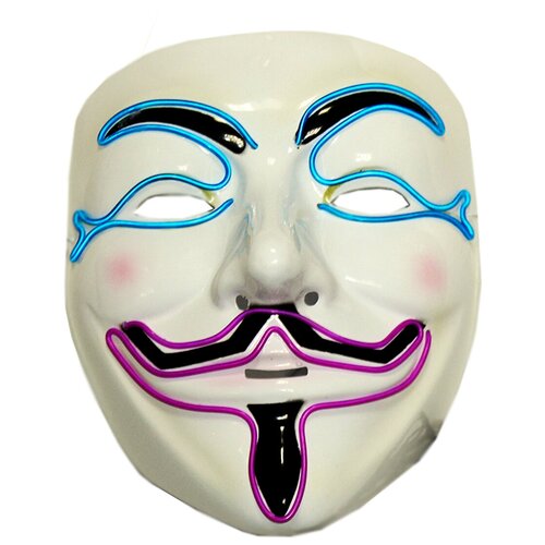 Маска Гай Фокс Анонимус неоновая с подсветкой два цвета голубой+ сиреневый свет неоновая маска судная ночь белая