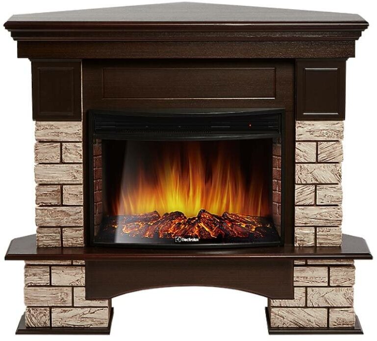 Портал Firelight Forte Wood 25U (угловой) камень коричневый, шпон темный дуб