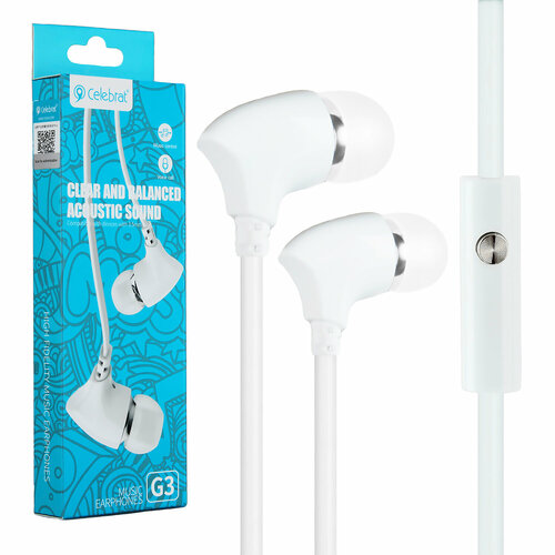 Наушники проводные с микрофоном белые G3 300₽