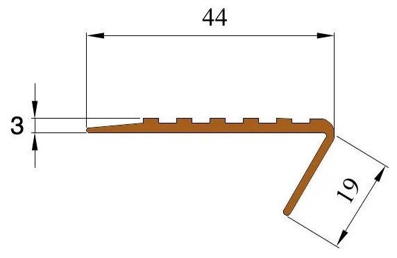 Противоскользящая накладка на ступени угловая, резиновый угол 44 ммх19 мм, цвет коричневый, длина 12,5 метров - фотография № 2