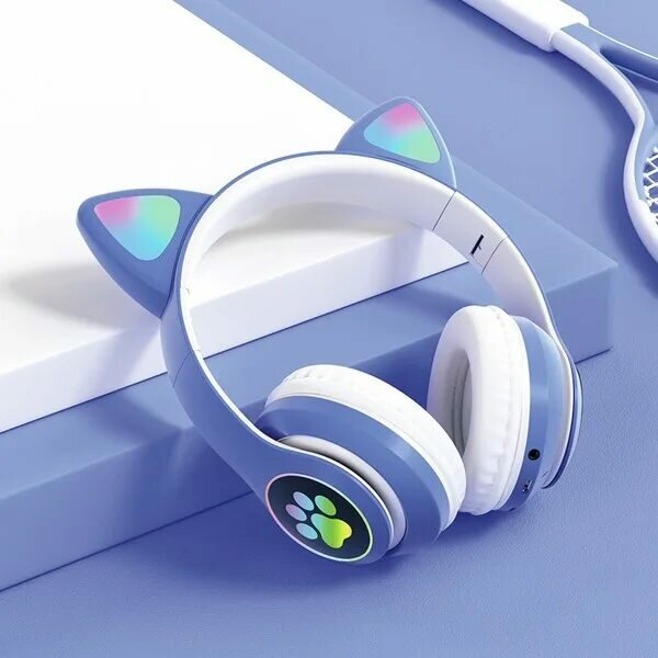Беспроводные Bluetooth наушники с кошачьими светящимися ушками для детей и взрослых / Cat Ear VZV-28M