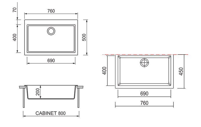 Врезная кухонная мойка 50 см, Longran Cube CUG 760.500, alpina/07 - фотография № 5