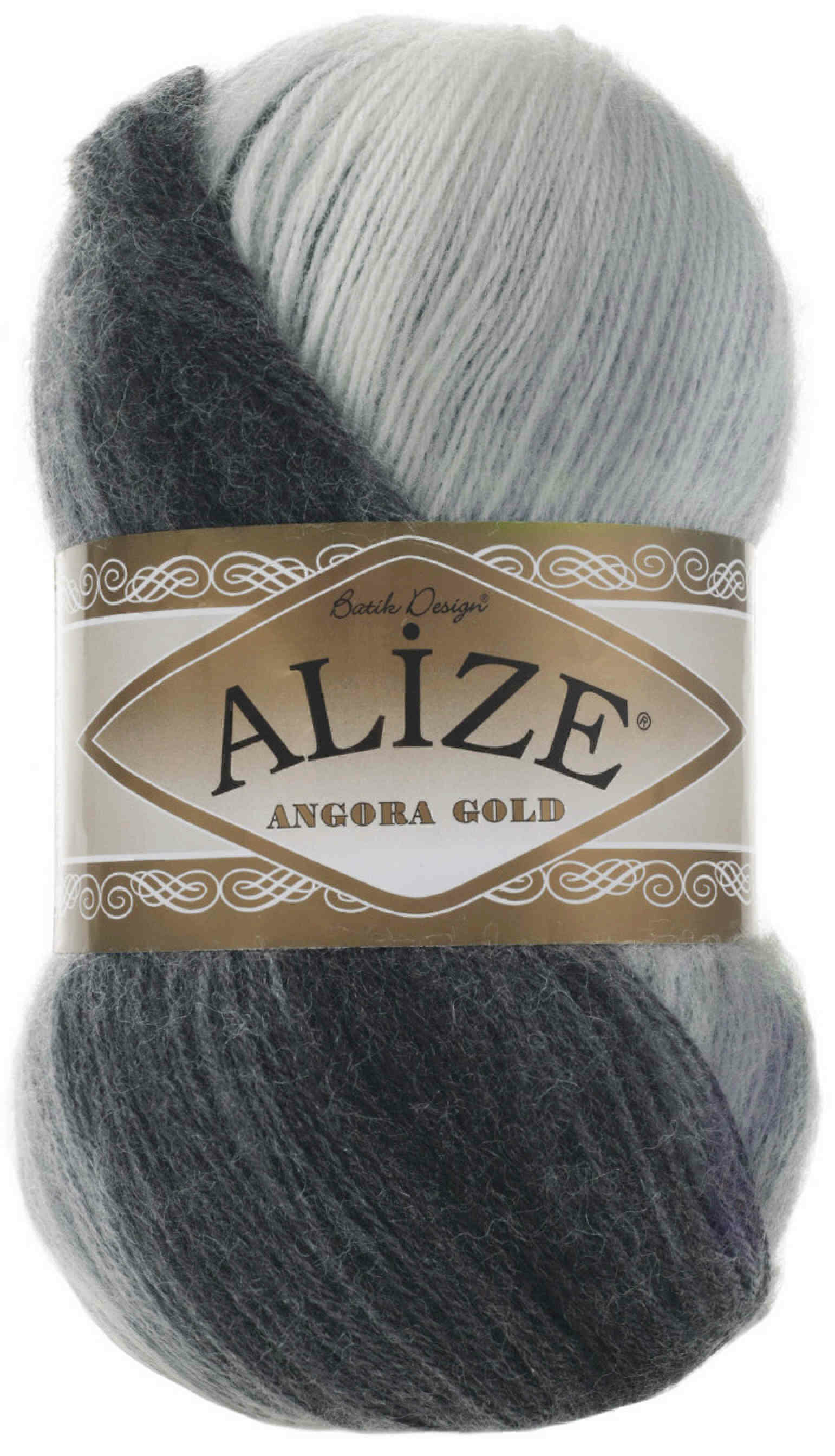 Пряжа Alize Angora Gold Batik серый-белый-темно-серый (1900), 80%акрил/20%шерсть, 550м, 100г, 1шт