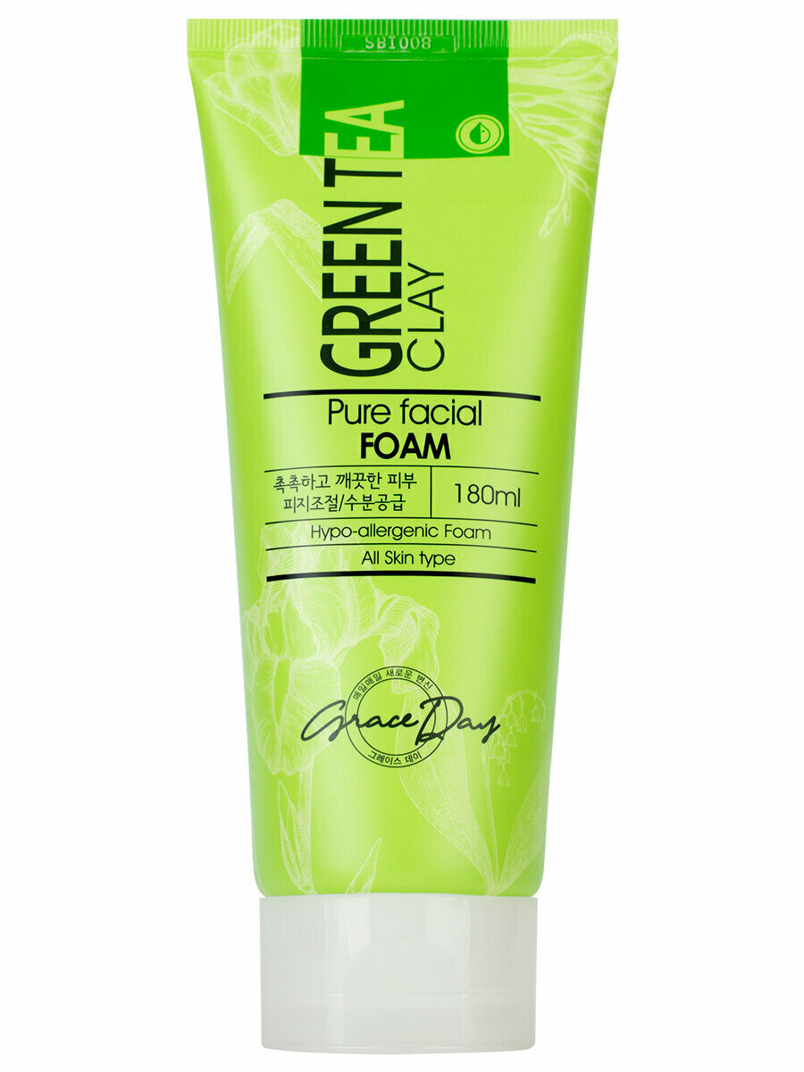 Grace Day Пенка для умывания с зеленой глиной - Green tea clay pure facial foam 180мл