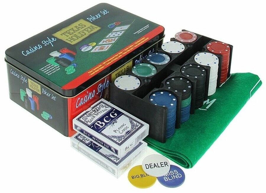 Покер, набор для игры (карты 2 колоды, фишки 200 шт.)