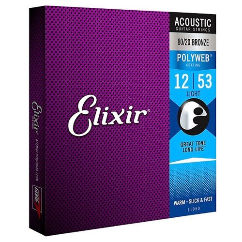 Струны для акустической гитары ELIXIR 11050 PolyWeb 12-53 струны для 12 струнной акустической гитары elixir 11150 polyweb