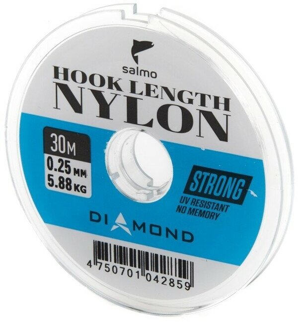 Леска монофильная Salmo Diamond HOOK LENGTH NYLON, диаметр 0.25 мм, тест 5.88 кг, 30 м