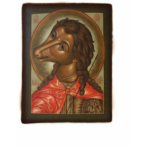 Освященная икона на дереве ручной работы - Святой Христофор Псеглавец, арт И1376-4 / 15x20х3 см