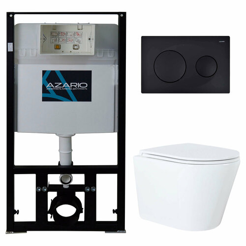 Сет: AZARIO инсталляция + унитаз Teramo (круглый) с сидением микролифт + панель смыва, AZ-8010-1000+AZ-8200-0013+AZ-0053