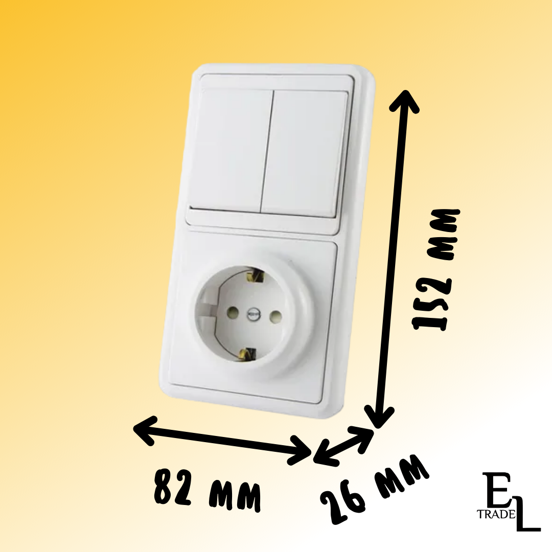 Розетка с выключателем блок комбинированный вертикальный (152х82х26 мм, двухклавишный выключатель + розетка 2П+З с защитной шторкой) - фотография № 3