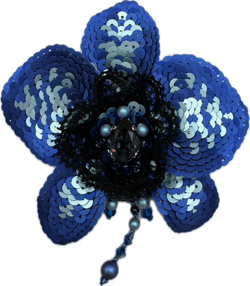 Брошь Королевство Птички & Бабочки, жемчуг имитация, бисер, Swarovski Zirconia, синий, черный