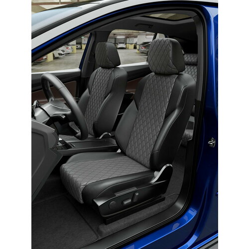 Чехлы на Киа Пиканто из экокожи 2011-2017 Экокожа с ромбом Серый, Черный 45 CA140CF34