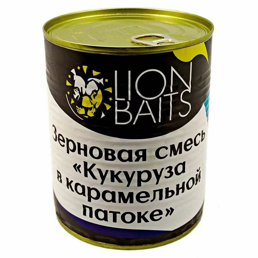 Добавка в прикормку Lion Baits Зерновая смесь кукуруза в карамельной патоке 0.9л, банка: металл