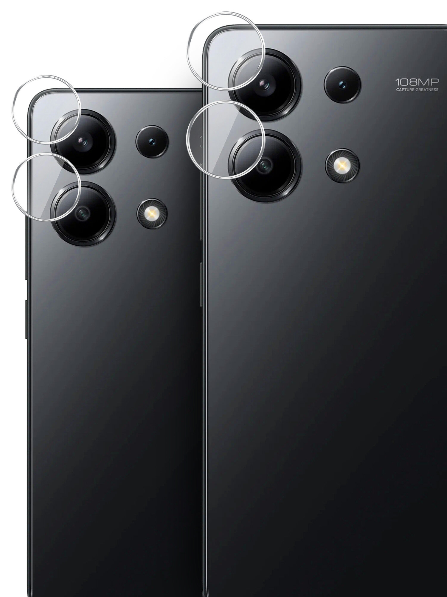 Защитное стекло для Xiaomi Redmi Note 13 4G (Ксиоми Редми Ноте 13 4г) на Камеру 2 шт, (гибридное: пленка+стекловолокно), прозрачное силиконовая клеевая основа тонкое Hybrid Glass, Brozo