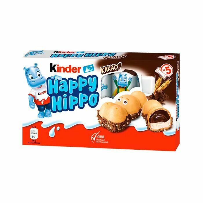 Шоколадно-молочное печенье Kinder Happy Hippo, с какао, 103,5 гр