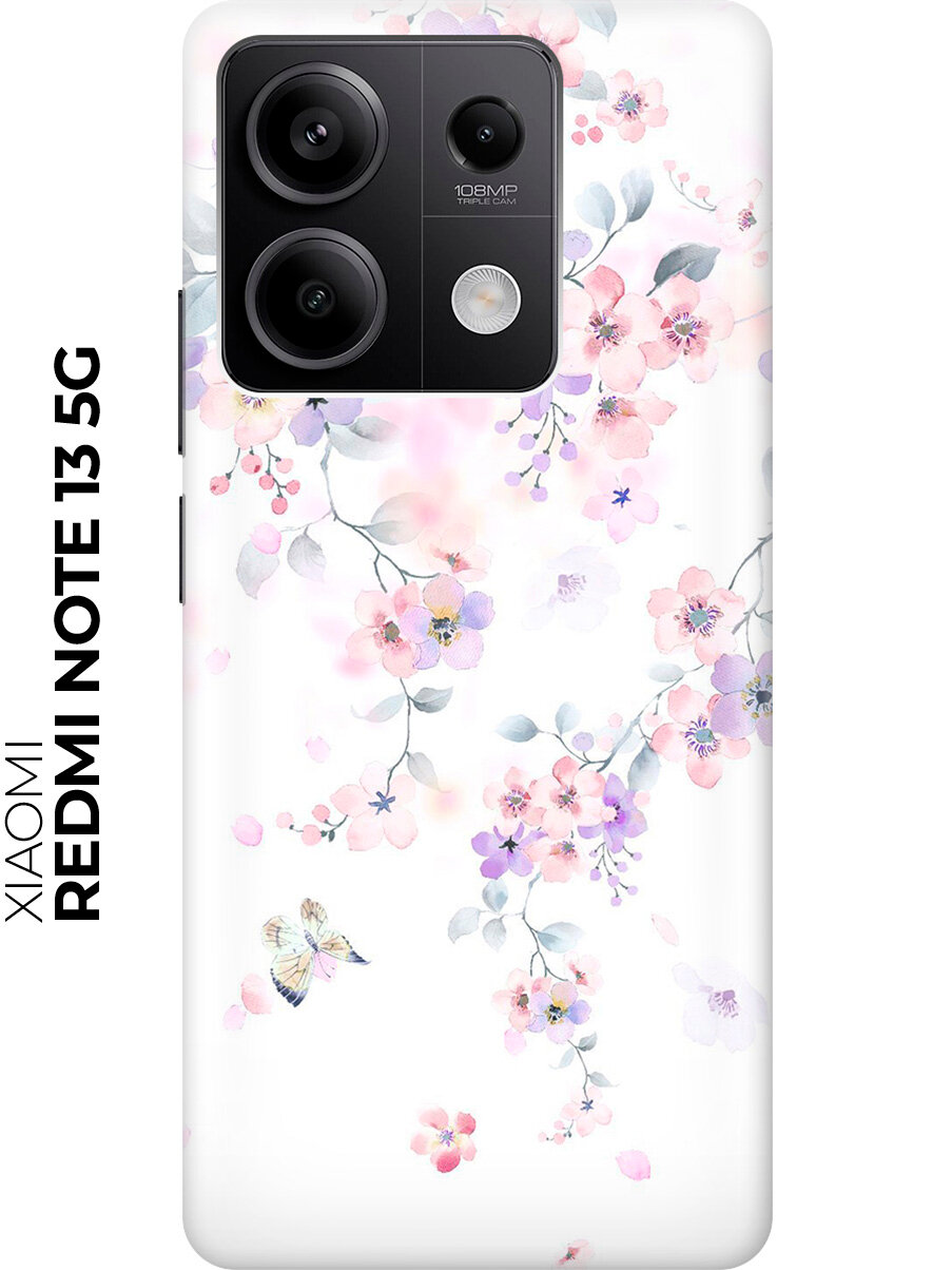 Силиконовый чехол на Xiaomi Redmi Note 13 5g / Сяоми Редми Ноут 13 5г с рисунком "Акварельные цветы вишни"