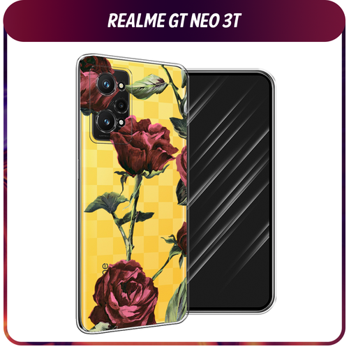 Силиконовый чехол на Realme GT Neo 3T/GT Neo 2 / Реалми GT Neo 3T Бордовые розы фон, прозрачный силиконовый чехол на realme gt neo 3t реалми gt нео 3t черно золотая клубника