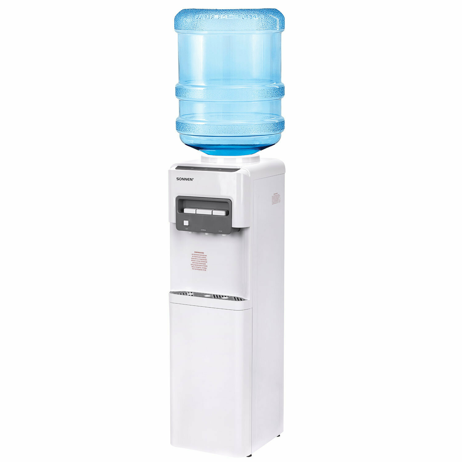 Кулер для воды напольный с нагревом и охлаждением компрессорный, диспенсер с 3 кранами, шкафом белый, Sonnen FSC-03AC, 455419 - фотография № 5